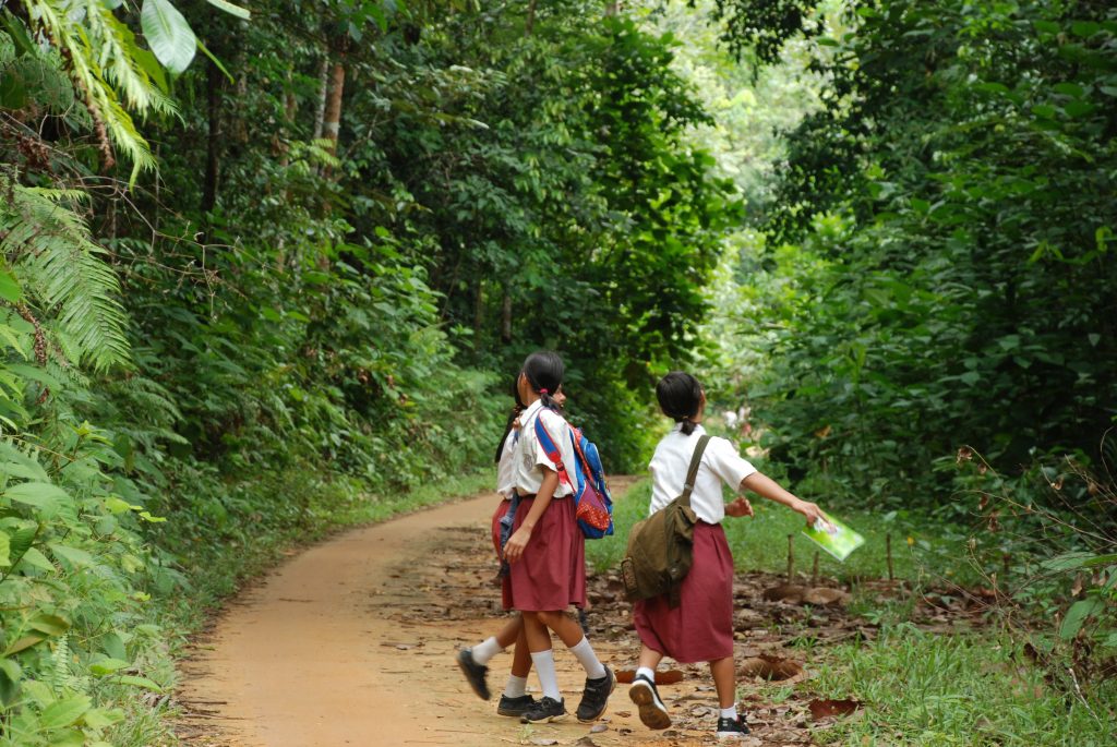 Bejalan ke sekolah di Dusun Dayak
Foto oleh Pujo Semedi